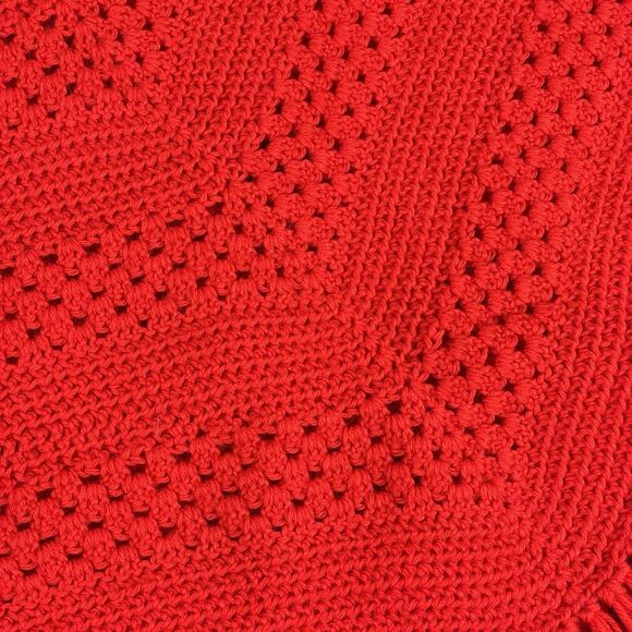 Vintage Large Hand Crochet Poncho Wrap with Fringes Women's Red Iconic Retro - Picture 5 of 16